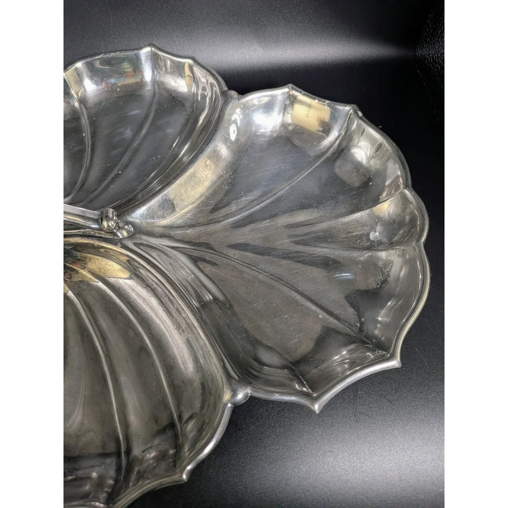 Vintage Silverplate Lily Pad Tri Compartment Serving Dish